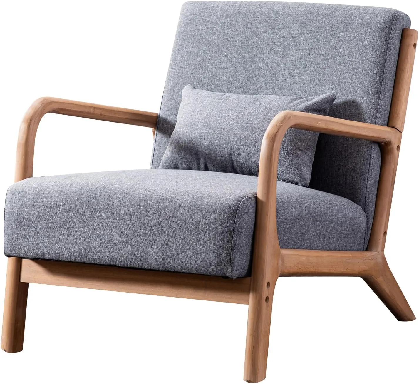 ANJHOME Mid Century Modern Accent Chair, Single Fabric Lounge Reading Armchair with Solid Wood Frame, Easy Assembly Arm Chairs for Living Room, Grey