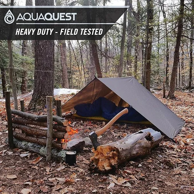AquaQuest Defender Camping Tarp - Heavy Duty Tent Shelter or Rain Fly - Waterproof Camping Essentials for Hiking, Bushcraft & Hammock, 13 x 10 ft, Olive Drab Kit