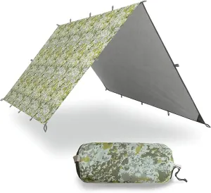 AquaQuest Defender Camping Tarp - Heavy Duty Tent Shelter or Rain Fly - Waterproof Camping Essentials for Hiking, Bushcraft & Hammock, 15 x 15 ft, Boulder Camo