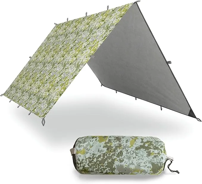 AquaQuest Defender Camping Tarp - Heavy Duty Tent Shelter or Rain Fly - Waterproof Camping Essentials for Hiking, Bushcraft & Hammock, 15 x 15 ft, Boulder Camo
