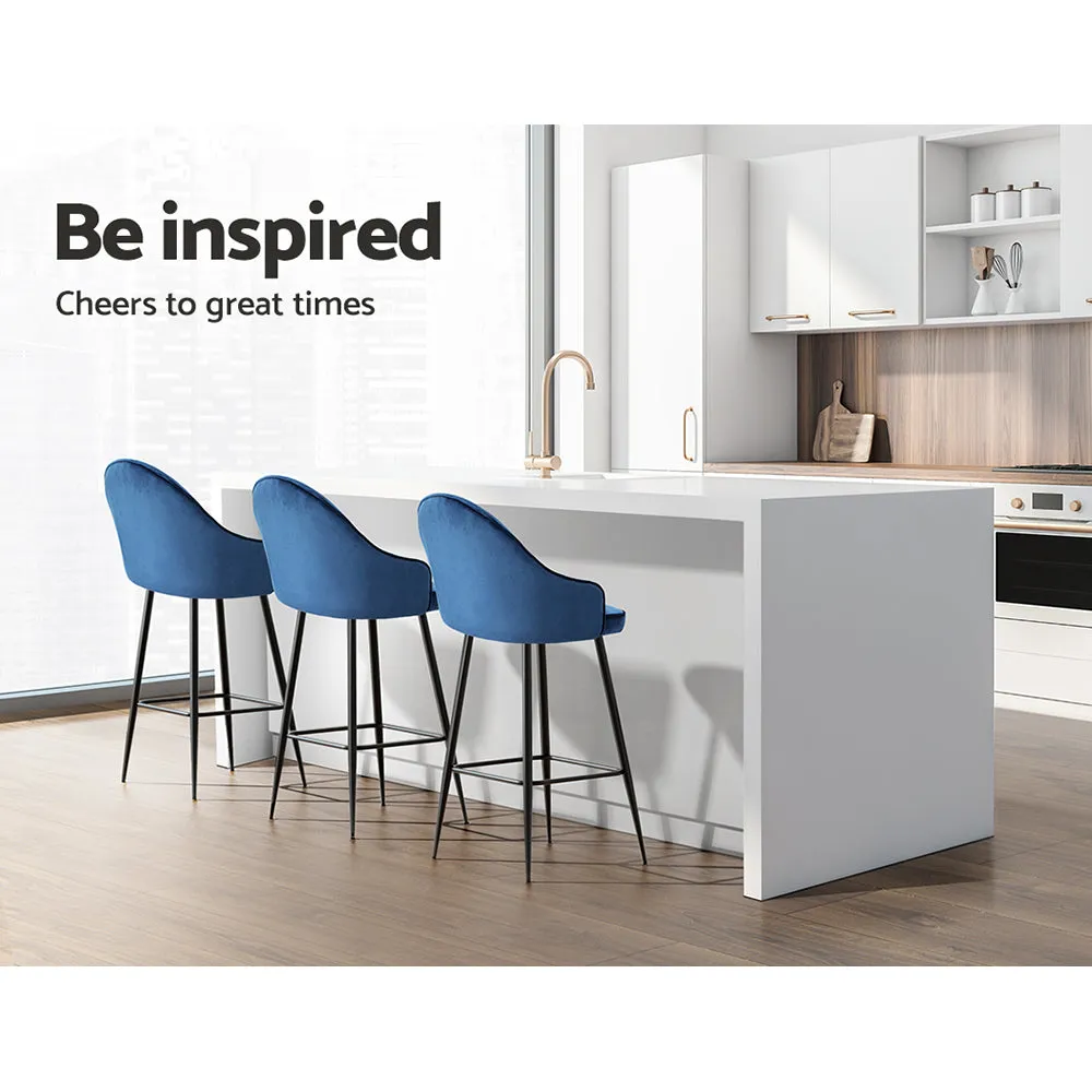 Artiss Set of 2 Bar Stools Kitchen Stool Dining Chairs Velvet Chair Barstool Blue Mesial