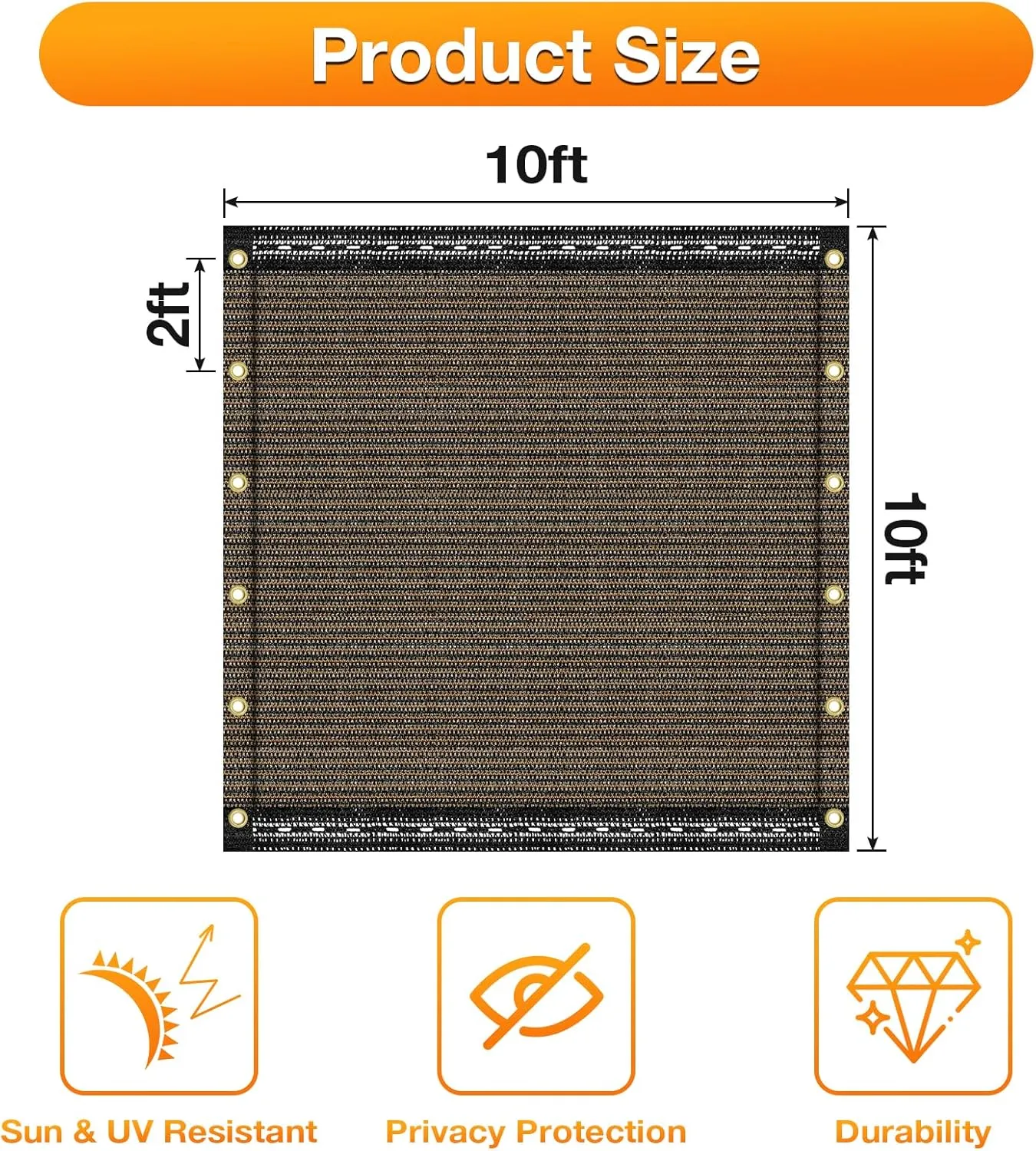 Artpuch 90% Sunblock 10X10 FT Shade Cloth Outdoor Pergola Shade Cover Fabric UV Resistant Mesh Durable Shade Tarp with Grommets for Greenhouse,Patio, Carport,Mocha
