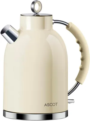 ASCOT Electric Kettle, Stainless Steel Electric Tea Kettle Gifts for Men/Women/Family 1.5L 1500W Retro Tea Heater & Hot Water Boiler, Auto Shut-Off and Boil-Dry Protection (Cream)