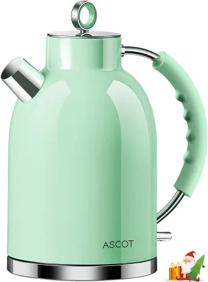 ASCOT Electric Kettle, Stainless Steel Electric Tea Kettle Gifts for Men/Women/Family 1.5L 1500W Retro Tea Heater & Hot Water Boiler, Auto Shut-Off and Boil-Dry Protection (Green)
