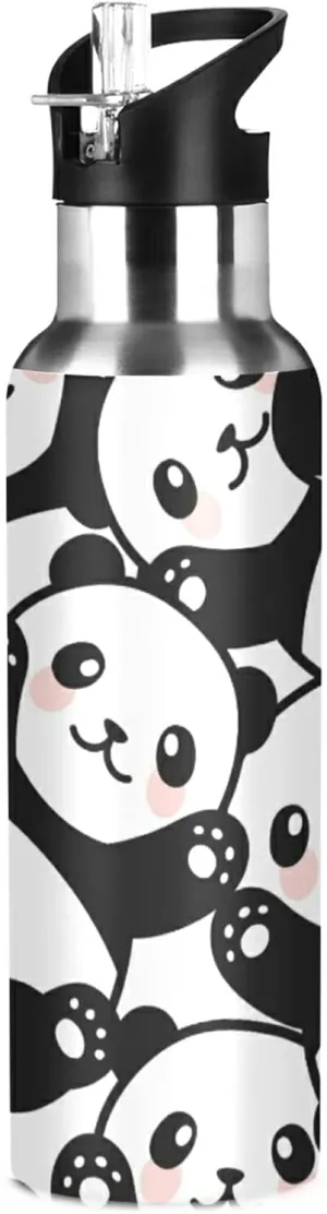 ATTX Cute Cartoon Panda Water Bottle with Straw, 22OZ Sports Water Bottle BPA Free Stainless Steel Water Jugs for Gym,Working, Outdoor