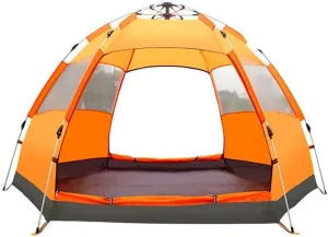 Automatic Opening Tent, Hexangular Hydraulic Big Tent for 4-6 Person, Rainproof and Sunscreen Family Camping Tent for Outdoor Camping,Orange