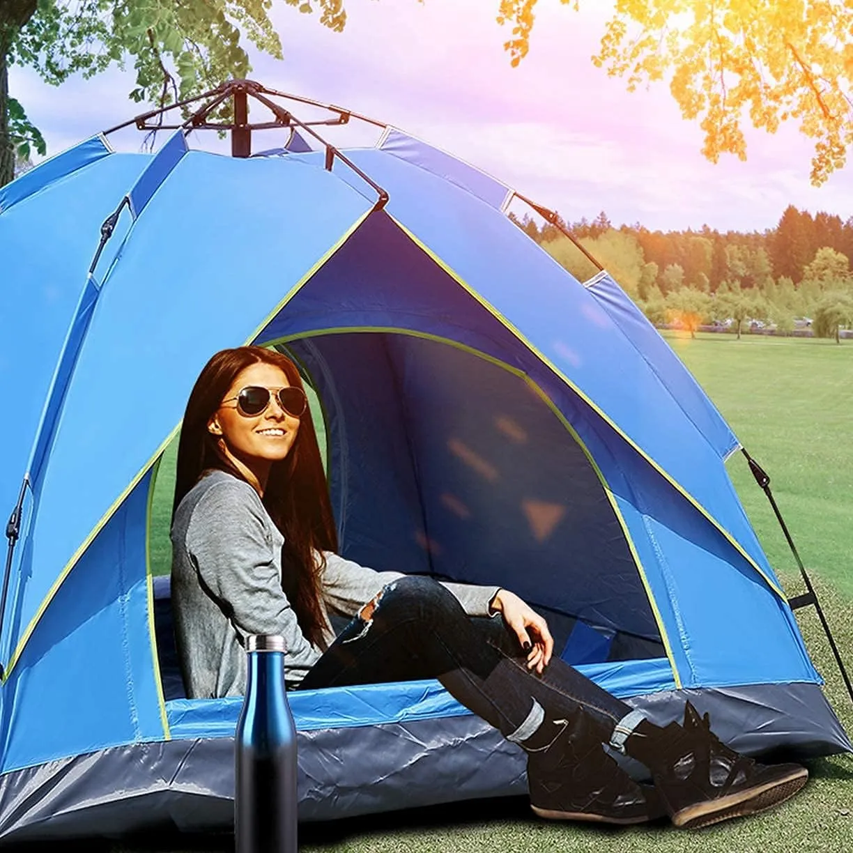 Automatic Pop Up Tent Family Camping Tent 2-3-4 Person Portable Tent Spring Type Fast Open Windproof for Camping Hiking Mountaineering