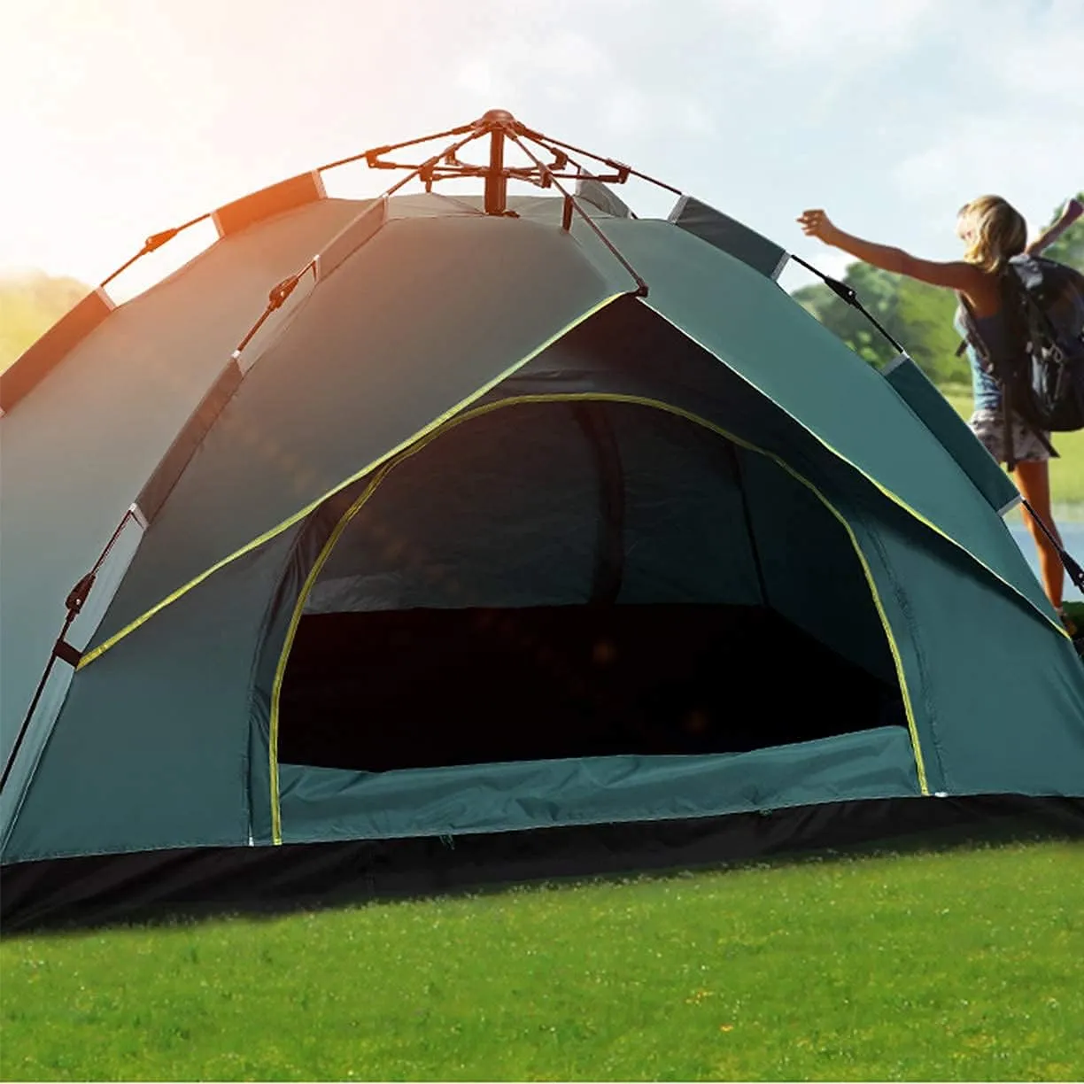 Automatic Pop Up Tent Family Camping Tent 2-3-4 Person Portable Tent Spring Type Fast Open Windproof for Camping Hiking Mountaineering