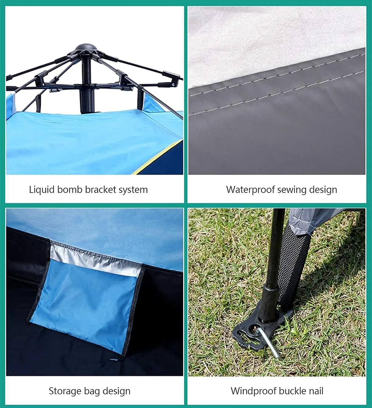 Automatic Pop Up Tent Family Camping Tent 2-3-4 Person Portable Tent Spring Type Fast Open Windproof for Camping Hiking Mountaineering