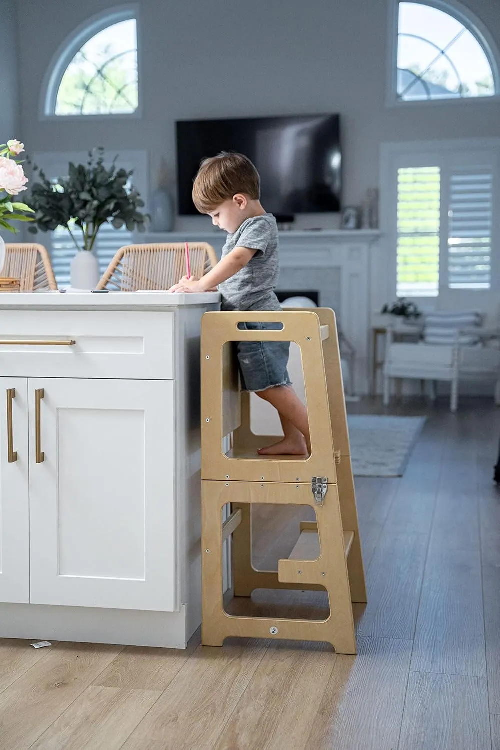 Avenlur Date 4-in-1 Foldable Tower - Toddler Step Stool with Chalkboard, Desk and Chair - Montessori and Waldorf Style Stool for Ages 18 Months to 6 Years