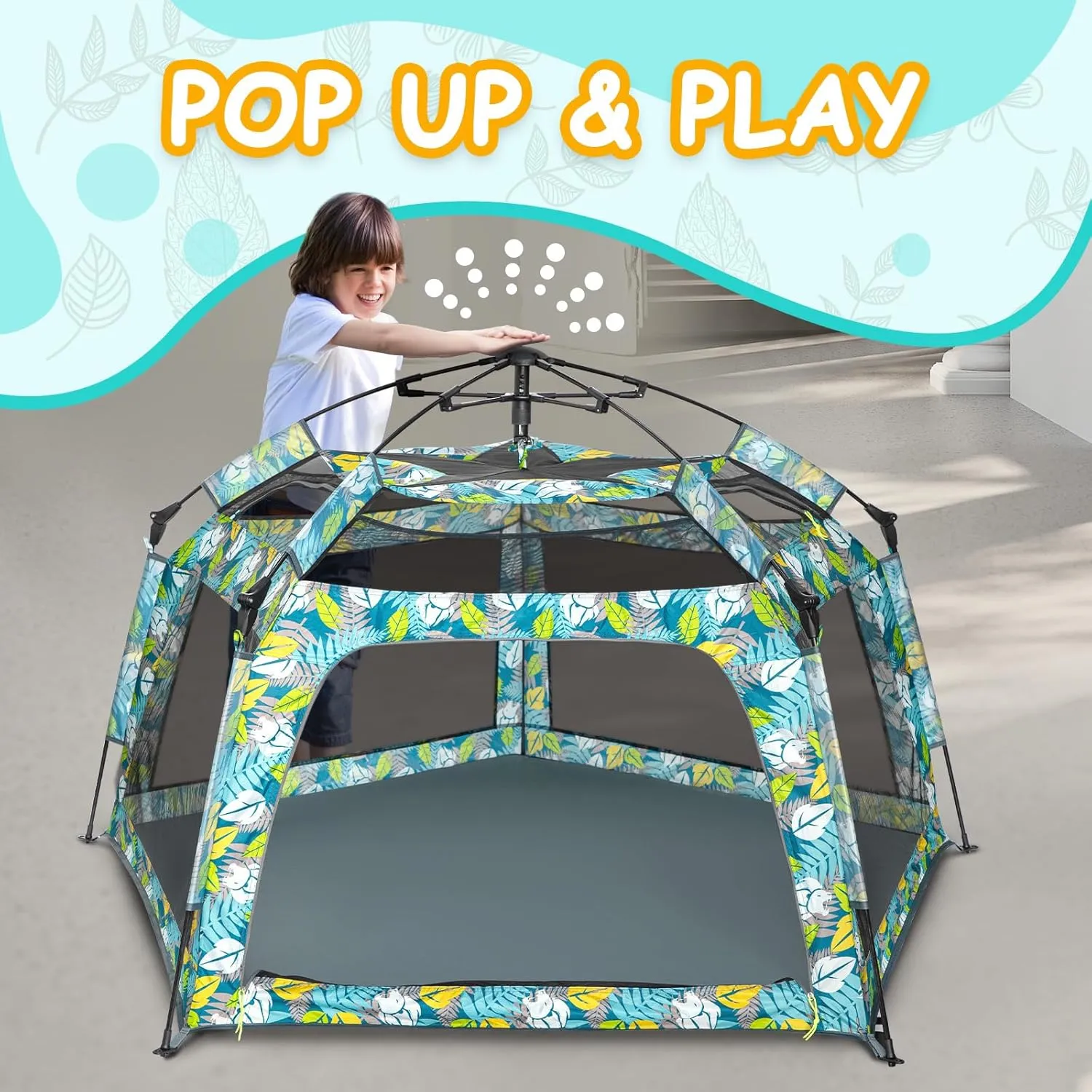 Baby Playpen Pop-up Tent - Outdoor & Indoor Play Tent for Beach with Canopy Travel Bag Portable Play Yard for Babies & Toddlers (Forest)