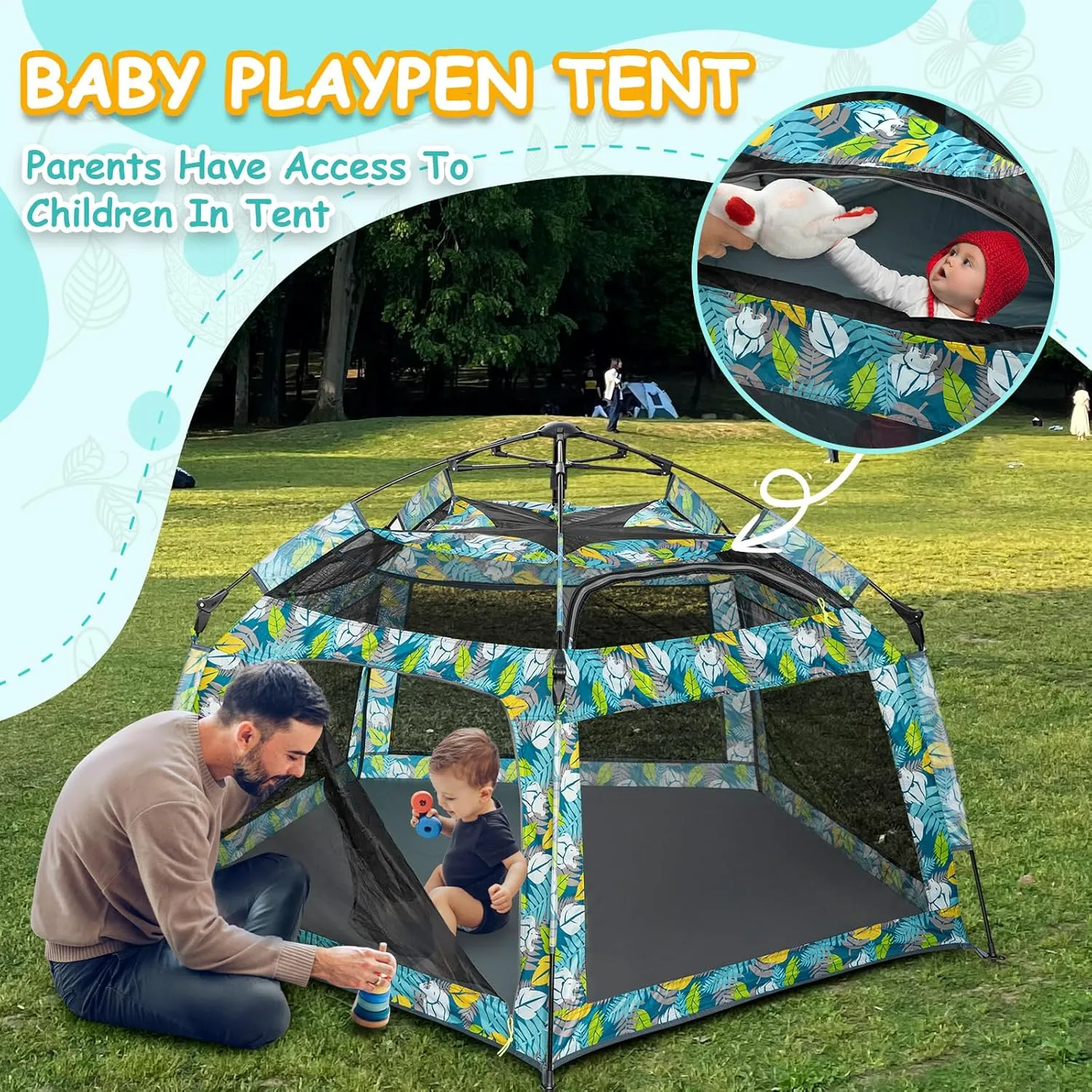 Baby Playpen Pop-up Tent - Outdoor & Indoor Play Tent for Beach with Canopy Travel Bag Portable Play Yard for Babies & Toddlers (Forest)