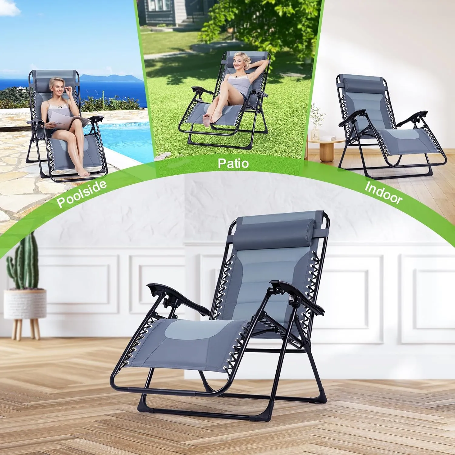 Backyard Expressions Deluxe XL Padded Recliner Chair – Ergonomic Anti-Gravity Lounger with Folding Design, Side Tray, and Adjustable Headrest