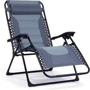 Backyard Expressions Deluxe XL Padded Recliner Chair – Ergonomic Anti-Gravity Lounger with Folding Design, Side Tray, and Adjustable Headrest