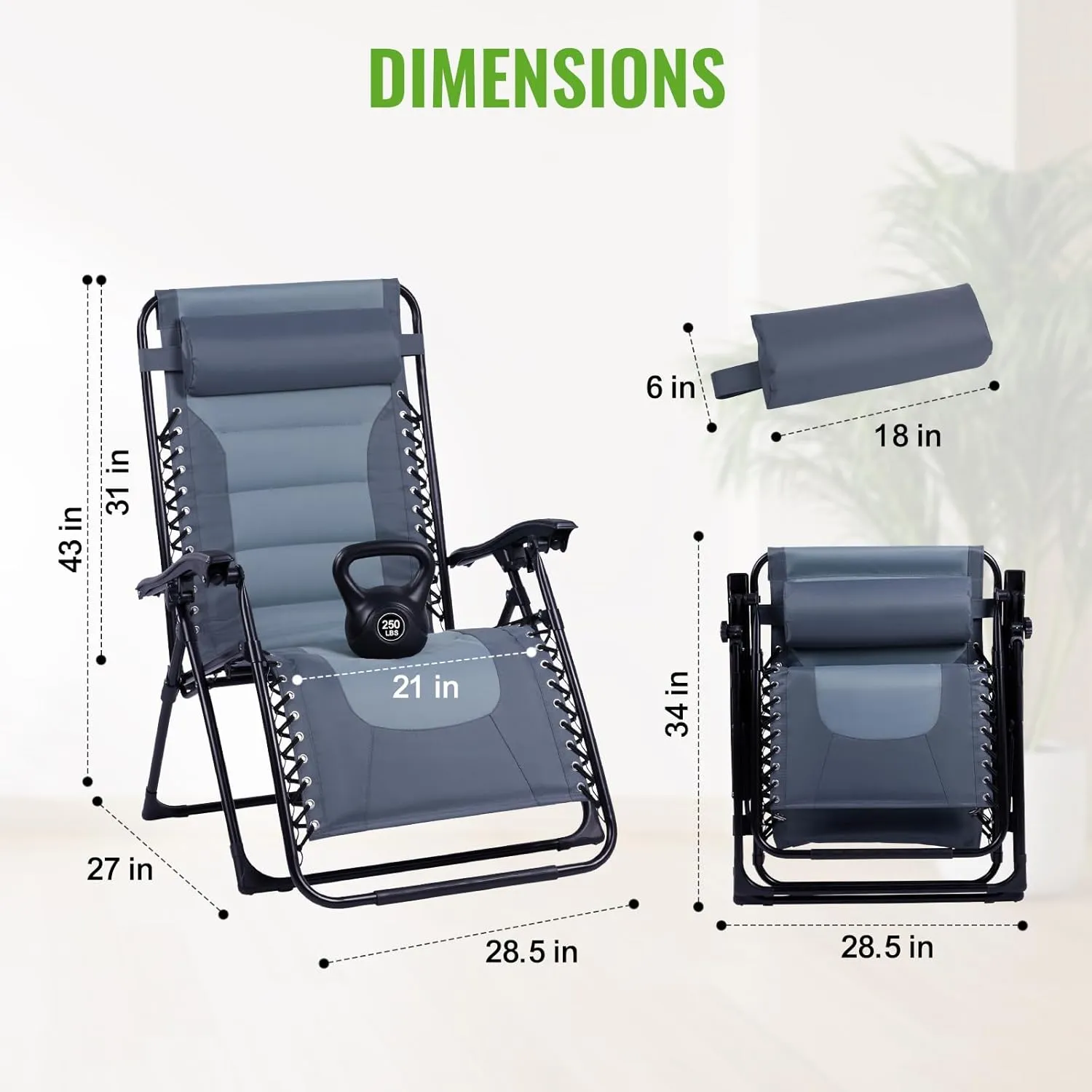 Backyard Expressions Deluxe XL Padded Recliner Chair – Ergonomic Anti-Gravity Lounger with Folding Design, Side Tray, and Adjustable Headrest