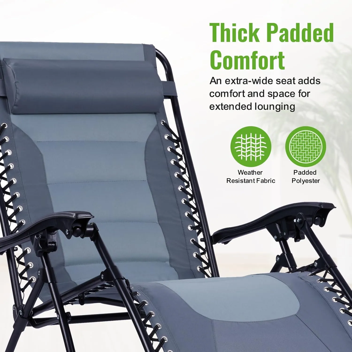 Backyard Expressions Deluxe XL Padded Recliner Chair – Ergonomic Anti-Gravity Lounger with Folding Design, Side Tray, and Adjustable Headrest