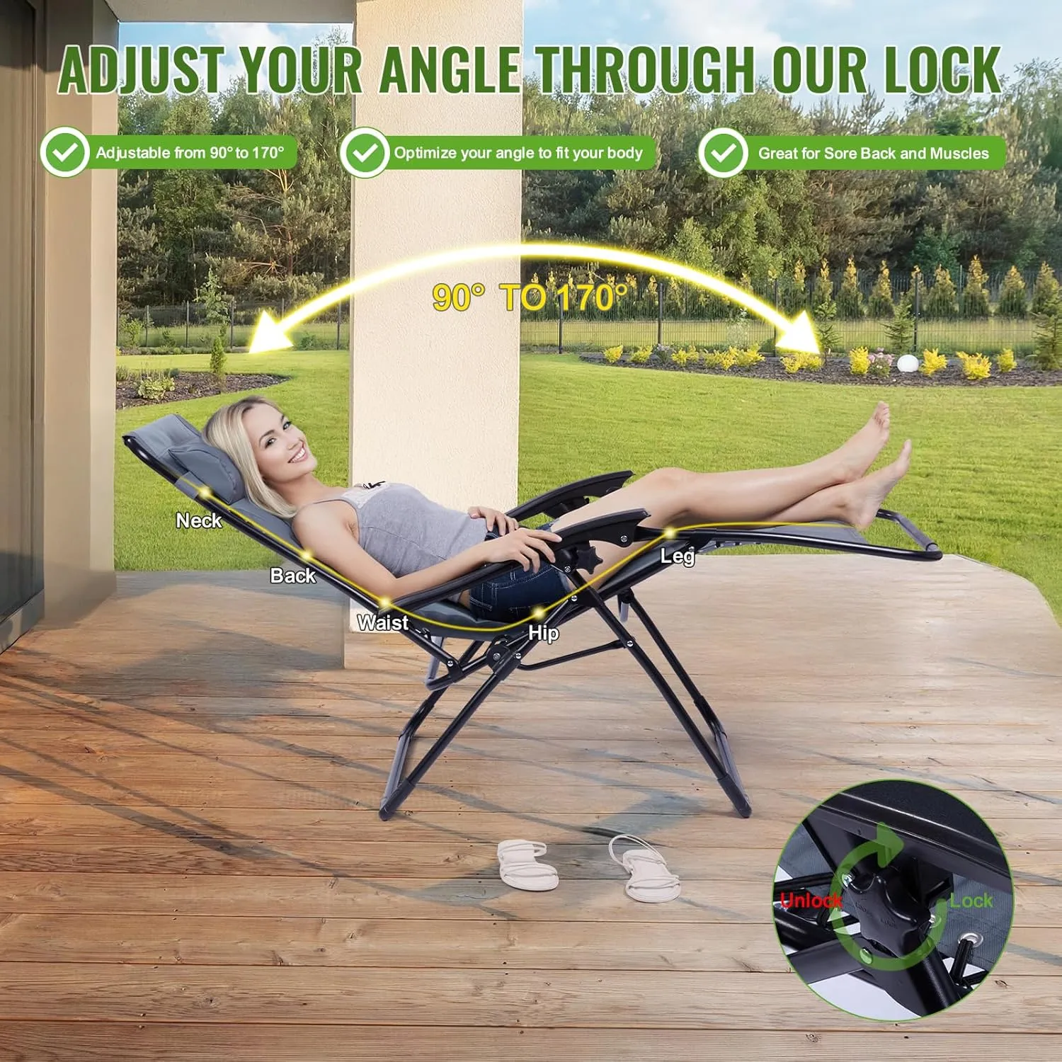 Backyard Expressions Deluxe XL Padded Recliner Chair – Ergonomic Anti-Gravity Lounger with Folding Design, Side Tray, and Adjustable Headrest