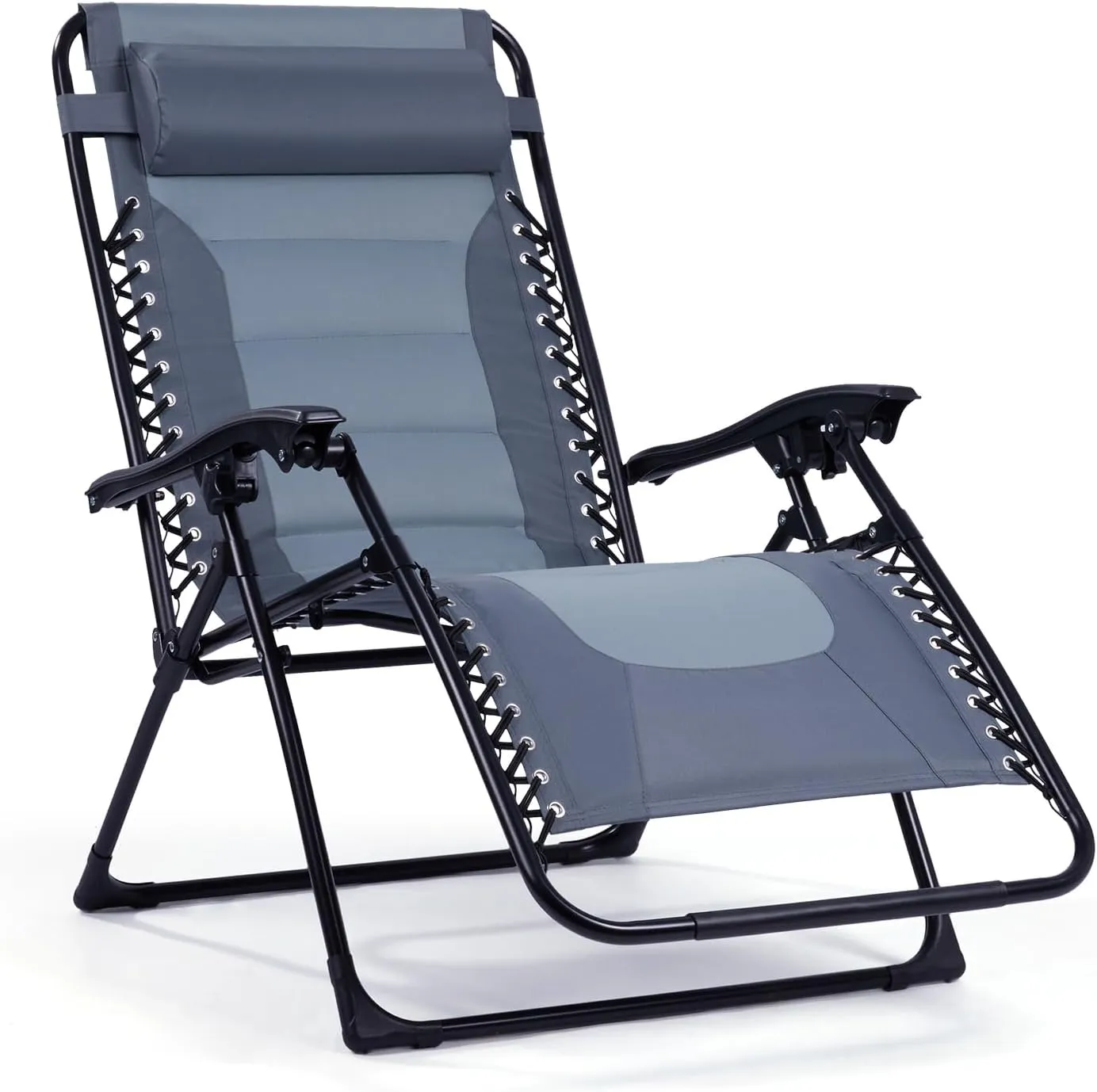 Backyard Expressions Deluxe XL Padded Recliner Chair – Ergonomic Anti-Gravity Lounger with Folding Design, Side Tray, and Adjustable Headrest