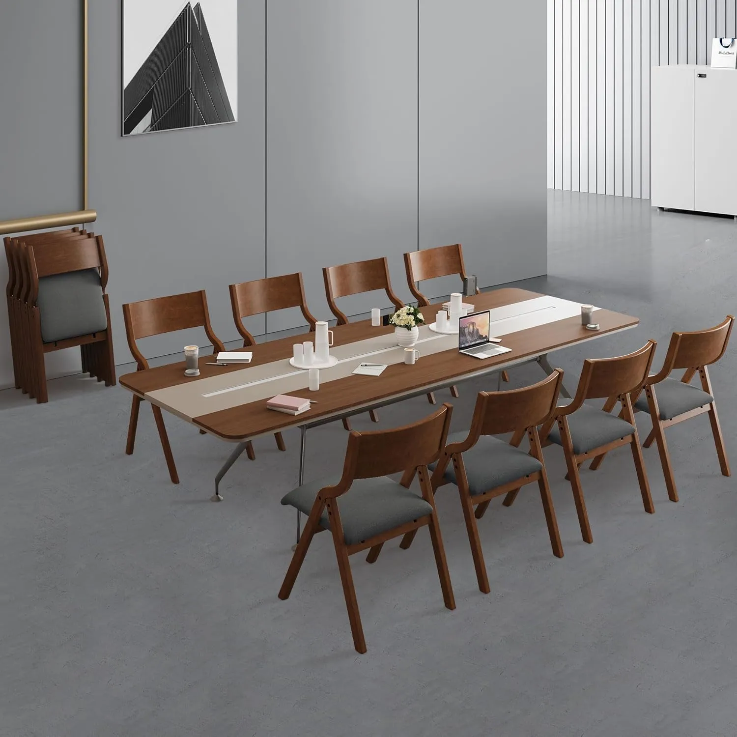 Ball & Cast Upholstered Folding Chairs Set of 2,with Padded Seat,Wooden Portable Dining Chairs W/Ergonomically Designed Back and Cushion,Easy Carry,No Need to Install,for Kitchen,Grey Walnut