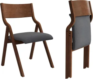 Ball & Cast Upholstered Folding Chairs Set of 2,with Padded Seat,Wooden Portable Dining Chairs W/Ergonomically Designed Back and Cushion,Easy Carry,No Need to Install,for Kitchen,Grey Walnut