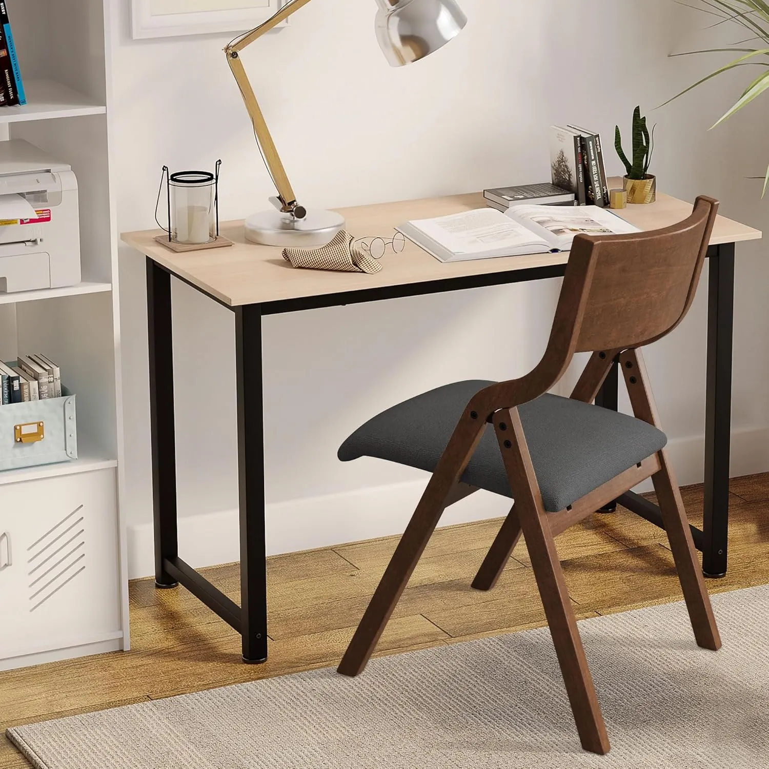 Ball & Cast Upholstered Folding Chairs Set of 2,with Padded Seat,Wooden Portable Dining Chairs W/Ergonomically Designed Back and Cushion,Easy Carry,No Need to Install,for Kitchen,Grey Walnut
