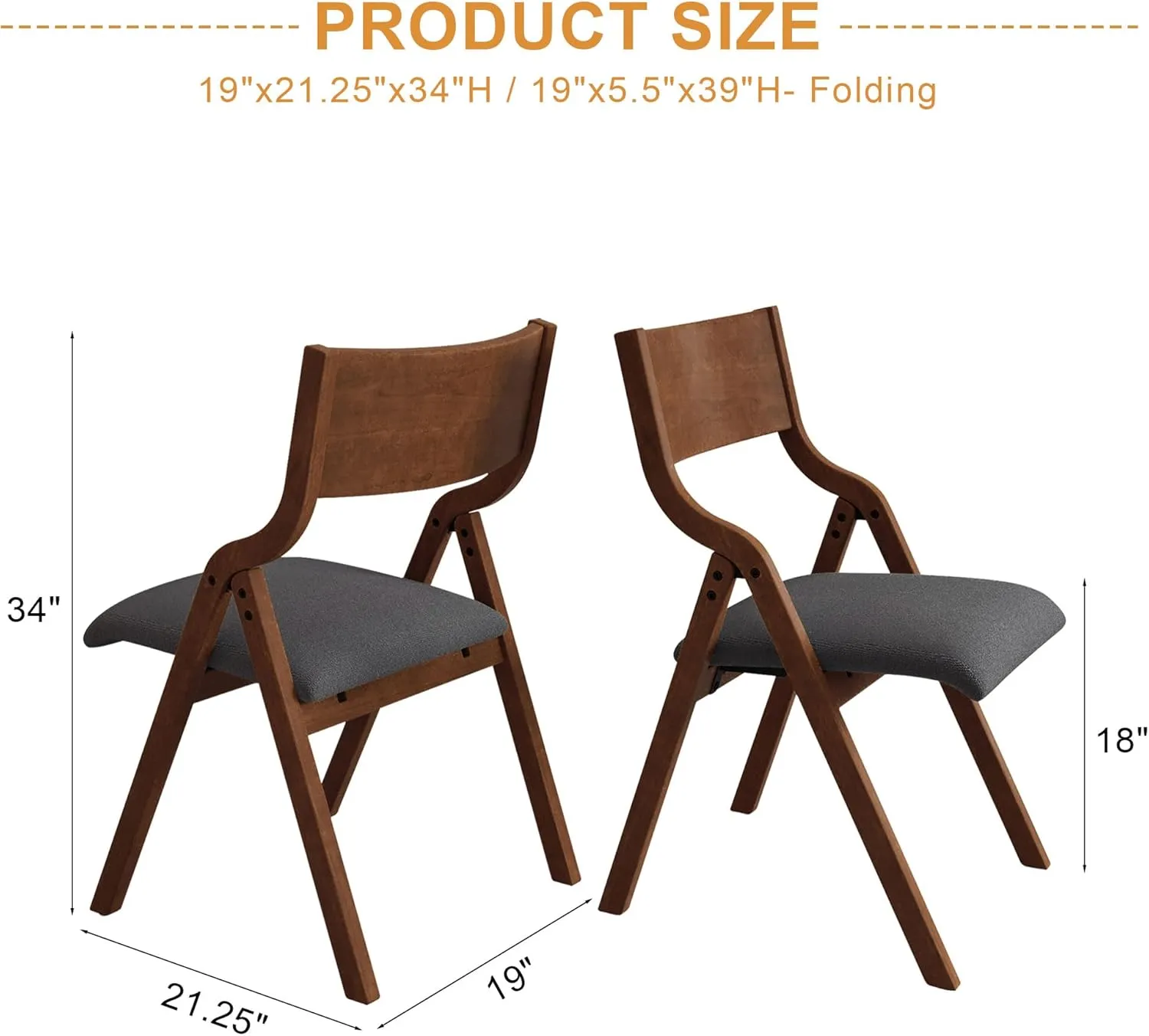 Ball & Cast Upholstered Folding Chairs Set of 2,with Padded Seat,Wooden Portable Dining Chairs W/Ergonomically Designed Back and Cushion,Easy Carry,No Need to Install,for Kitchen,Grey Walnut