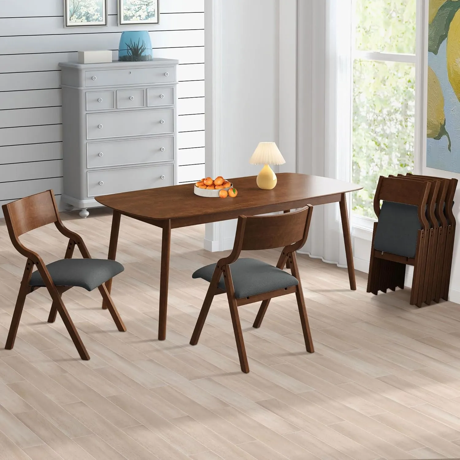 Ball & Cast Upholstered Folding Chairs Set of 2,with Padded Seat,Wooden Portable Dining Chairs W/Ergonomically Designed Back and Cushion,Easy Carry,No Need to Install,for Kitchen,Grey Walnut