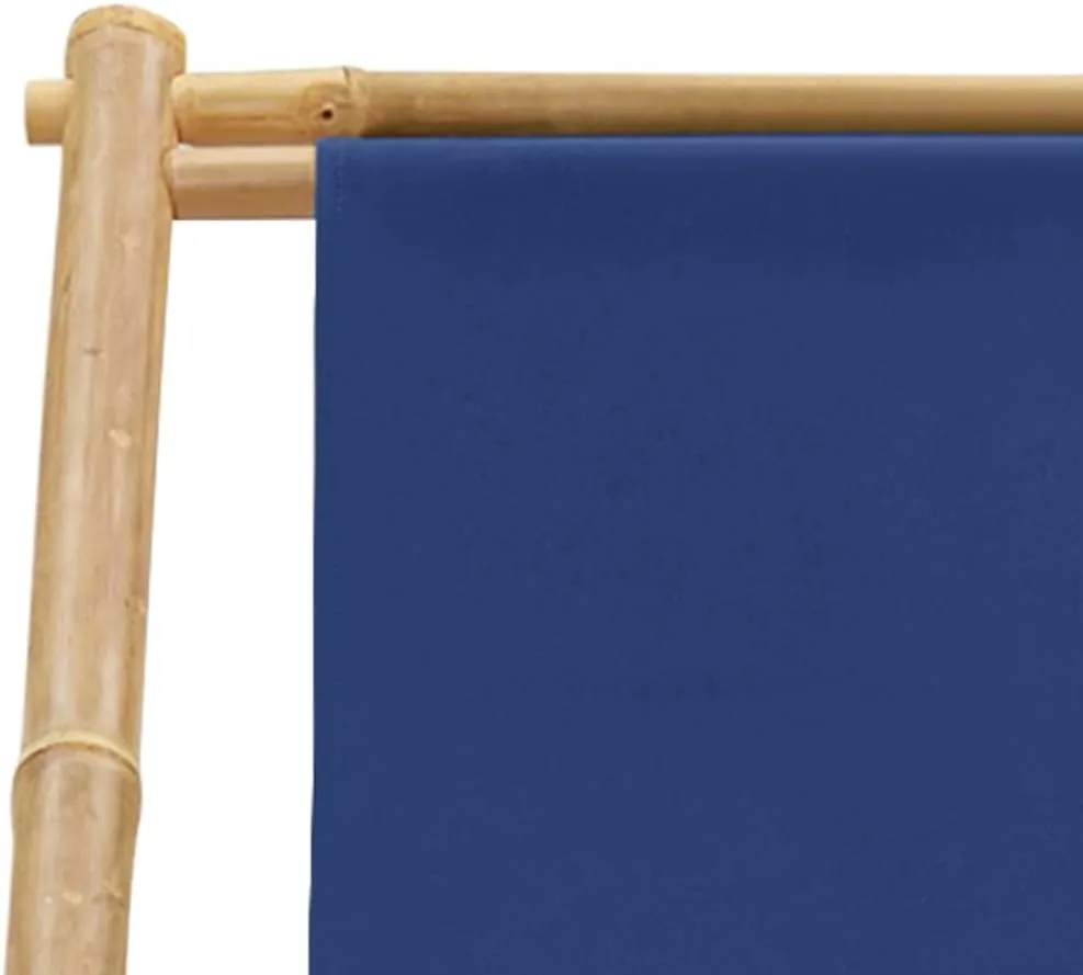Bamboo Canvas Navy Blue Deck Chair Adjustable 4-Position Foldable Beach Chair for Outdoor, Patio, Camping, Poolside Relaxation