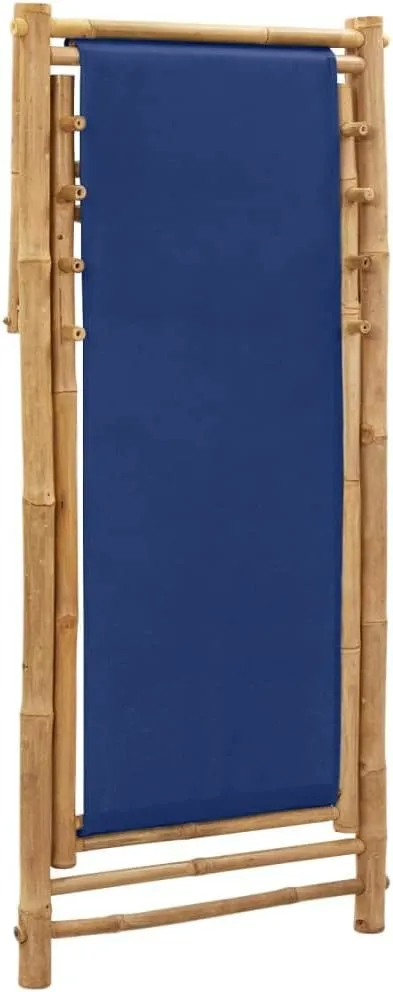 Bamboo Canvas Navy Blue Deck Chair Adjustable 4-Position Foldable Beach Chair for Outdoor, Patio, Camping, Poolside Relaxation