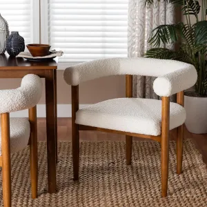 Baxton Studio CAIA Boucle Dining Chair – Modern Upholstered Accent Armchair, Cream, Minimalist Design
