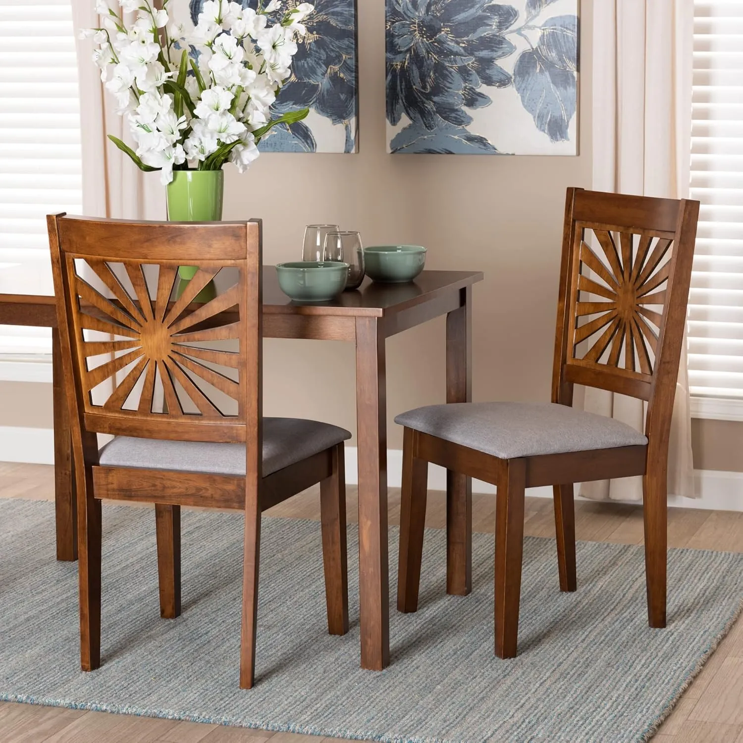 Baxton Studio Olympia Dining Chairs, Set of 2, Grey/Walnut Brown