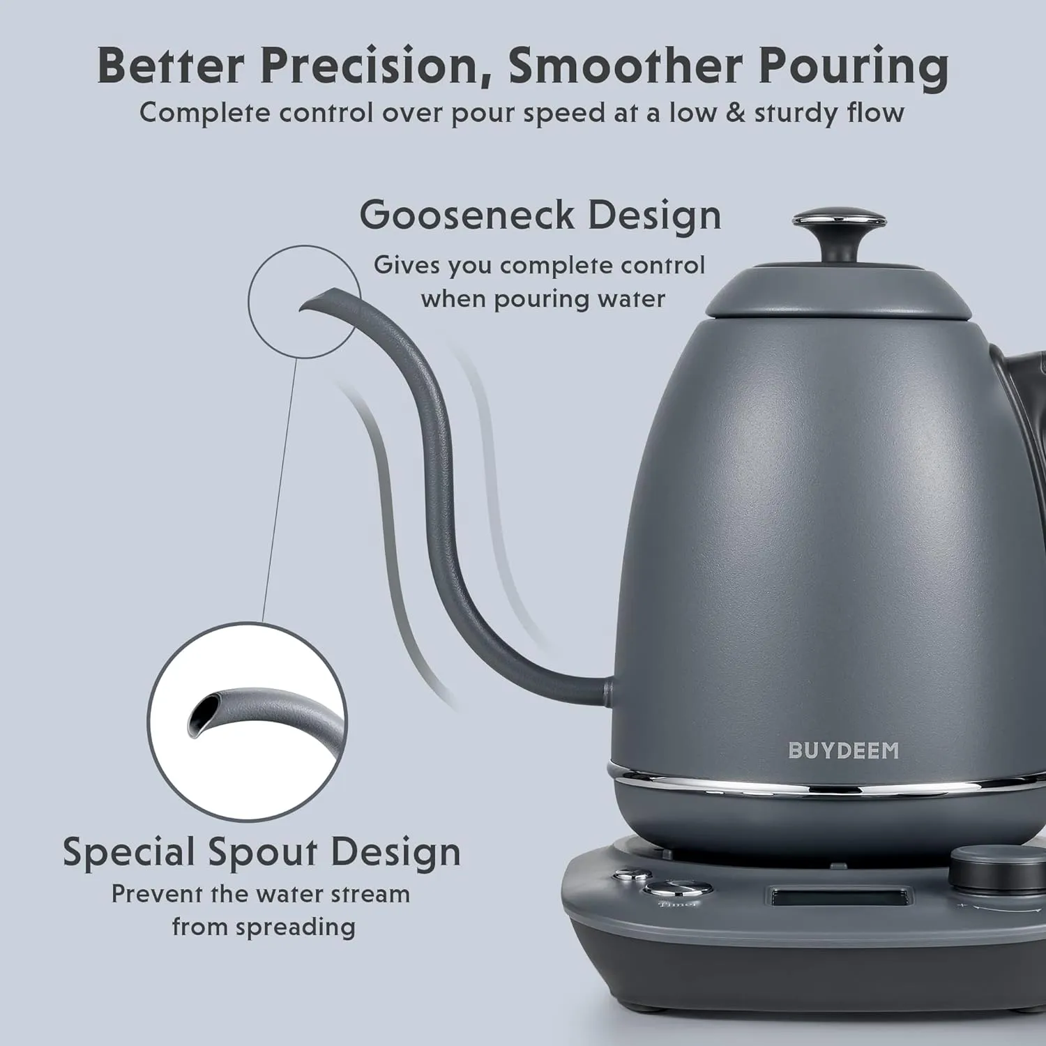 Bd61347 Buydeem Electric Gooseneck Kettle 0.8L (Grey)