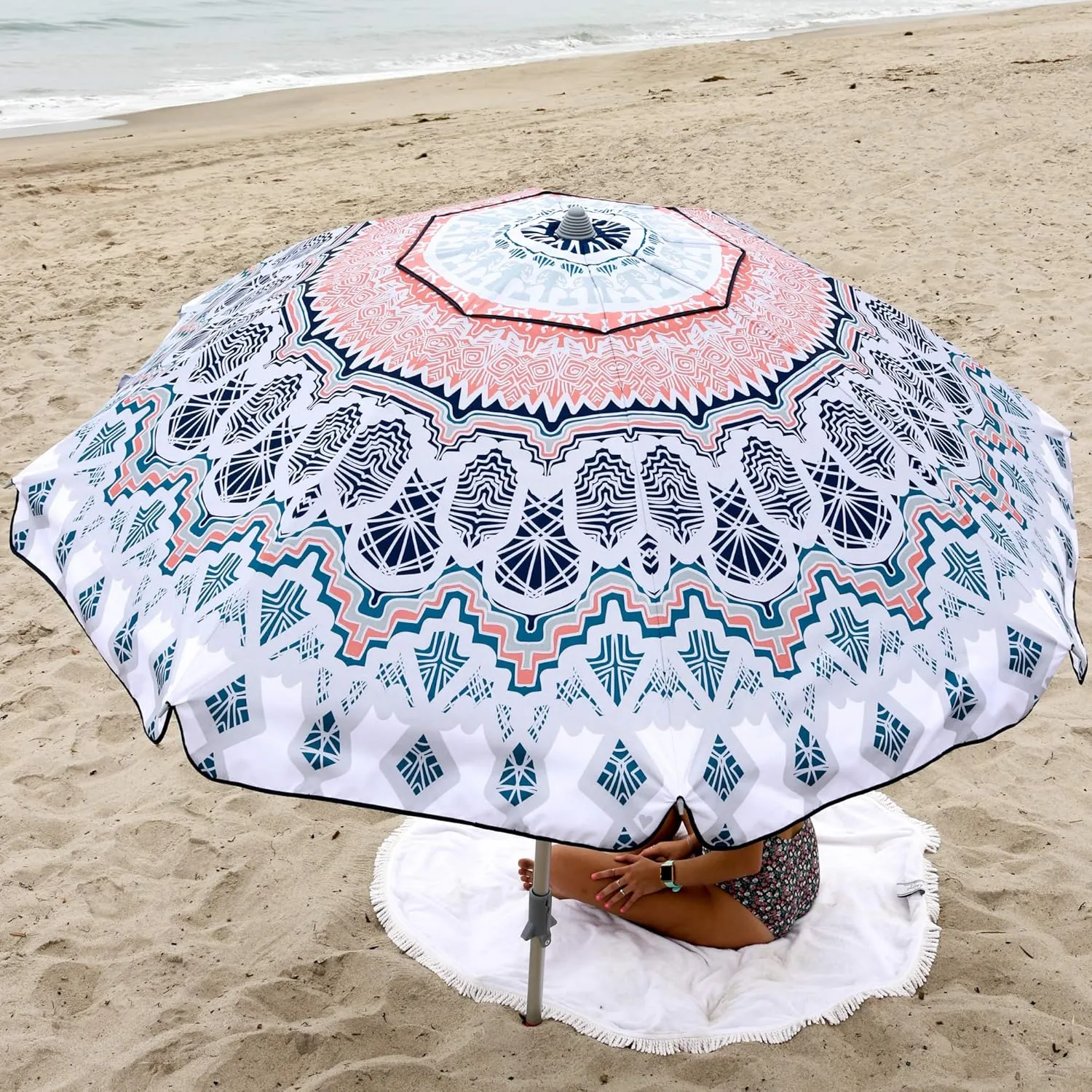 Beach and Grass Umbrella with Matching Travel Carrying Bag - Large 7 Feet 5 Inches Tilting Telescopic Aluminum Pole - Twist Sand/Grass Anchor - Wind Air Vent - Fiberglass Ribs (Paisley Wanderlust)