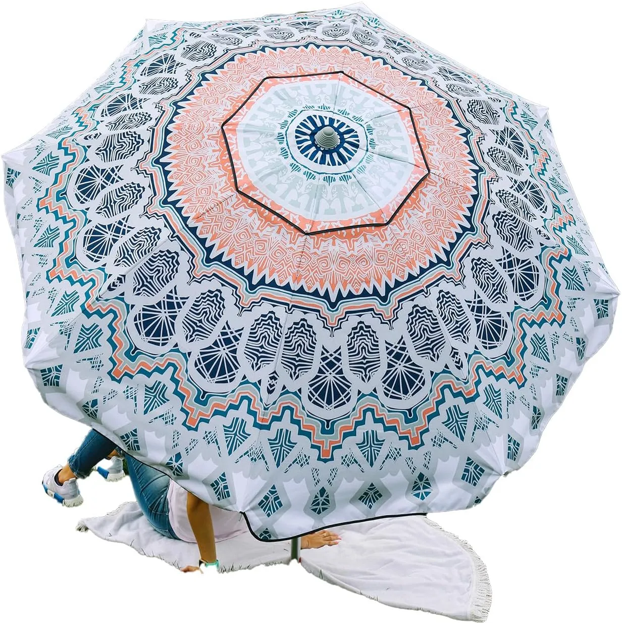 Beach and Grass Umbrella with Matching Travel Carrying Bag - Large 7 Feet 5 Inches Tilting Telescopic Aluminum Pole - Twist Sand/Grass Anchor - Wind Air Vent - Fiberglass Ribs (Paisley Wanderlust)