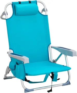 Beach Chair for Adults, Portable Outdoor Reclining Camping Chair with 5-Position, Lightweight Folding Chairs with Headrest, Cooler Pouch, Cup Holders, Towel Bar, Shoulder Strap, Mint Green