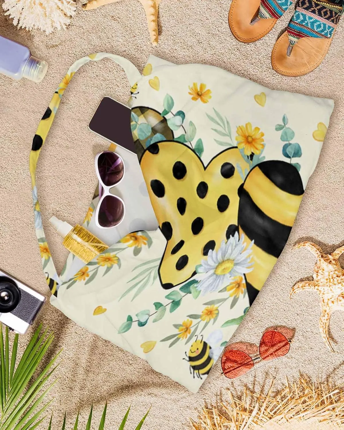 Beach Pool Patio Lounge Chaise Chair Cover Towel with Pockets,Bee Love Heart Absorbent & Quick Dry Microfiber Towel Cover Bag Summer Travel Accessories Yellow Spring Floral Green Eucalyptus Plaid
