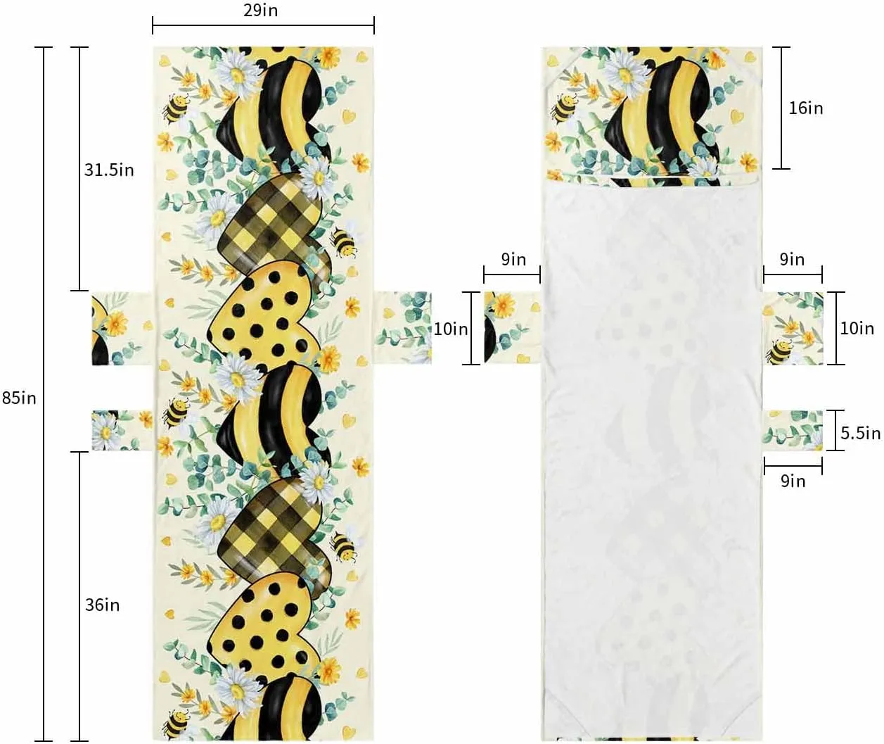 Beach Pool Patio Lounge Chaise Chair Cover Towel with Pockets,Bee Love Heart Absorbent & Quick Dry Microfiber Towel Cover Bag Summer Travel Accessories Yellow Spring Floral Green Eucalyptus Plaid