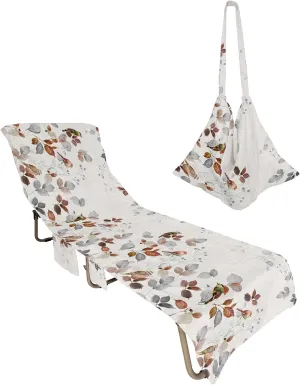 Beach Pool Patio Lounge Chaise Chair Cover Towel with Pockets,Botanical Eucalyptus Absorbent & Quick Dry Microfiber Towel Cover Bag Summer Travel Accessories Fall Winter Leaves Animal Bird