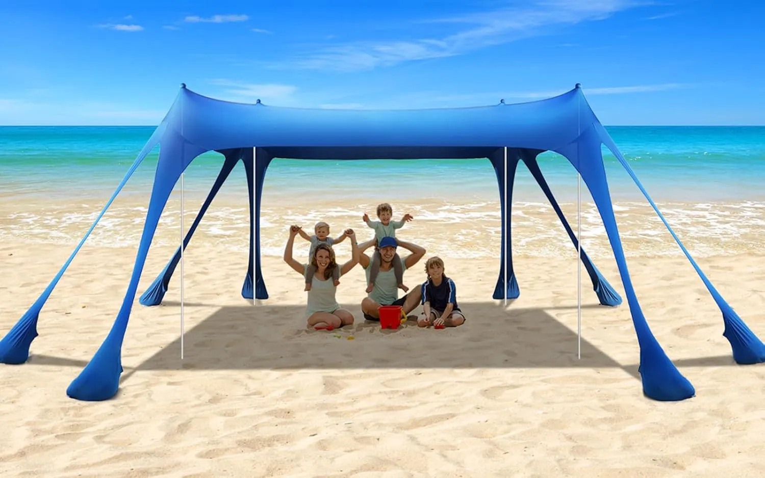 Beach Tent Sun Shelter,10 x 10FT Sun Shade with 8 Sandbags & 4 Poles, UPF50  Beach Tent Canopy with Carrying Bag for Camping Trips, Fishing, Backyard Fun or Picnics Light Blue