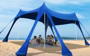 Beach Tent Sun Shelter,10 x 10FT Sun Shade with 8 Sandbags & 4 Poles, UPF50  Beach Tent Canopy with Carrying Bag for Camping Trips, Fishing, Backyard Fun or Picnics Light Blue