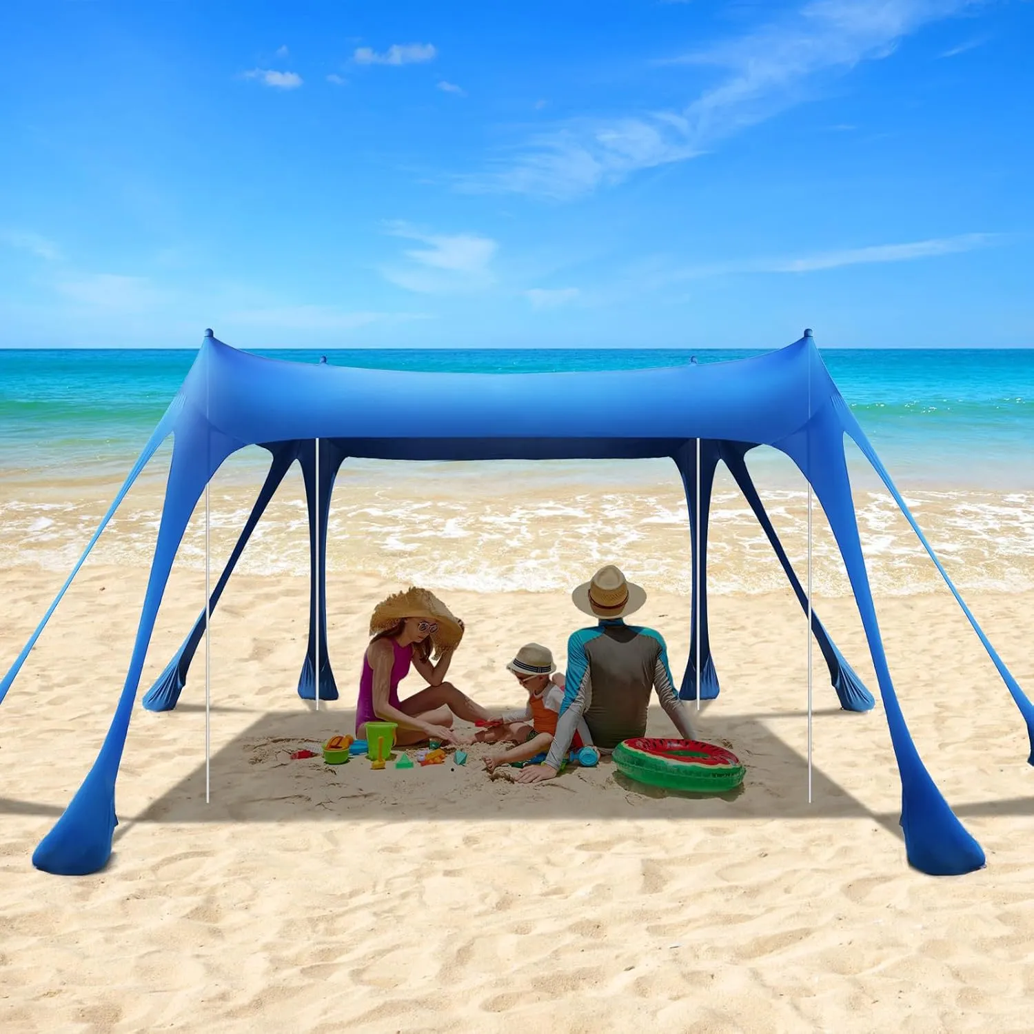 Beach Tent Sun Shelter,10 x 10FT Sun Shade with 8 Sandbags & 4 Poles, UPF50  Beach Tent Canopy with Carrying Bag for Camping Trips, Fishing, Backyard Fun or Picnics Light Blue