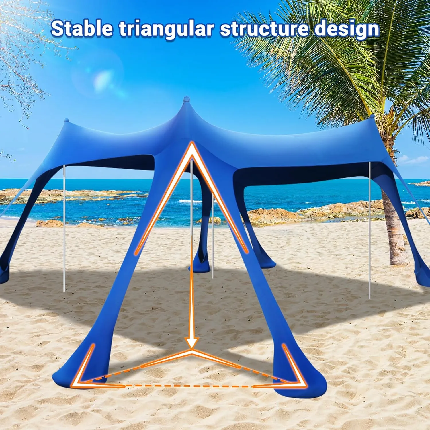 Beach Tent Sun Shelter,10 x 10FT Sun Shade with 8 Sandbags & 4 Poles, UPF50  Beach Tent Canopy with Carrying Bag for Camping Trips, Fishing, Backyard Fun or Picnics Light Blue