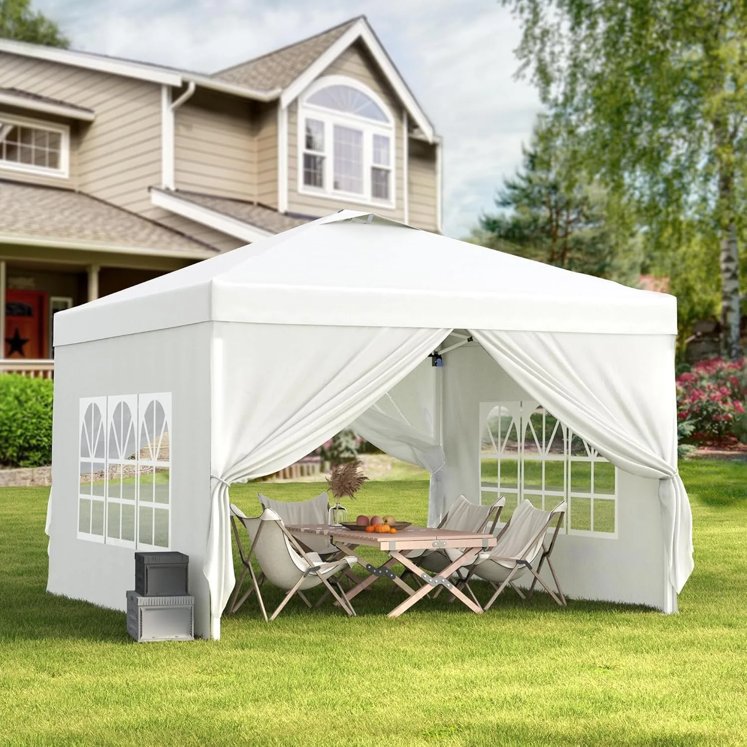 Bealife 10x10 Pop-Up Canopy Tent with Removable Walls, 3-Height Adjustable Easy Set Up Gazebo, All-Weather Portable Canopy Tent for Camping, Beach & Tailgates (White)