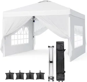Bealife 10x10 Pop-Up Canopy Tent with Removable Walls, 3-Height Adjustable Easy Set Up Gazebo, All-Weather Portable Canopy Tent for Camping, Beach & Tailgates (White)