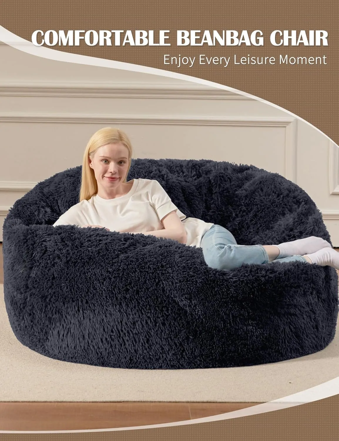Bean Bag Chairs for Adults Teens Convertible Chair Mattress, Bean Bags Chair with Removable Plush Cover, Sleeper Chair That Turns into Mattress, Full, Dark Grey