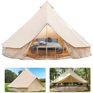 Bell Tent Indian Tent Diameter 3M/4M/5M/6M Cotton Canvas Large Family Tents 4 Season Outdoors Yurt Bell Tent Glamping for Camping, 400X400X250CM