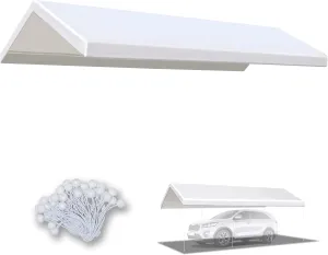 BenefitUSA Upgraded Muliti Color Canopy ONLY 10'x20' Carport Replacement Canopy Outdoor Tent Garage Top Tarp Shelter Cover with Ball Bungees (White)