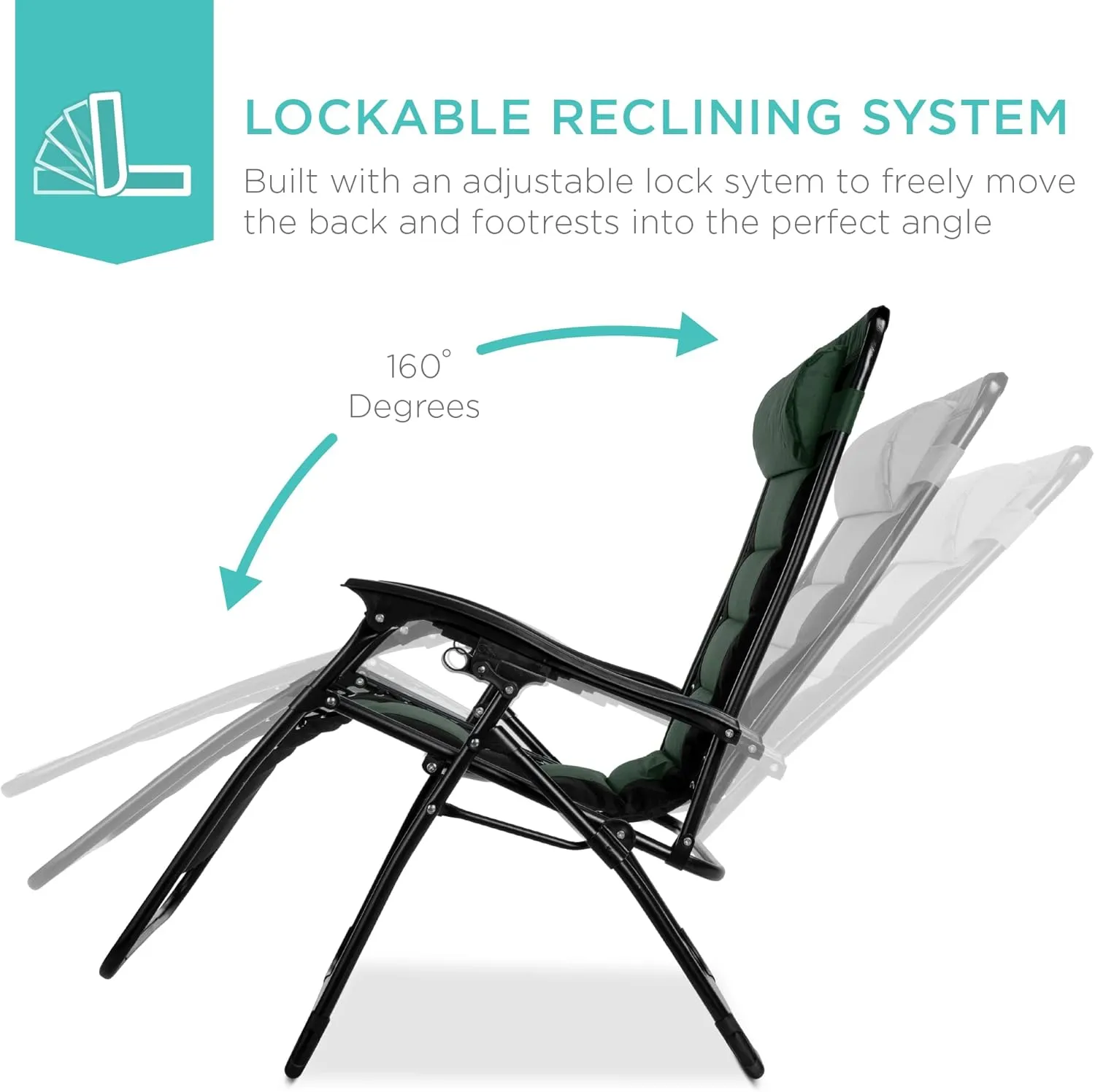 Best Choice Products Oversized Padded Zero Gravity Chair, Folding Outdoor Patio Recliner, XL Anti Gravity Lounger for Backyard w/Headrest, Cup Holder, Side Tray, Polyester Mesh - Black/Forest Green