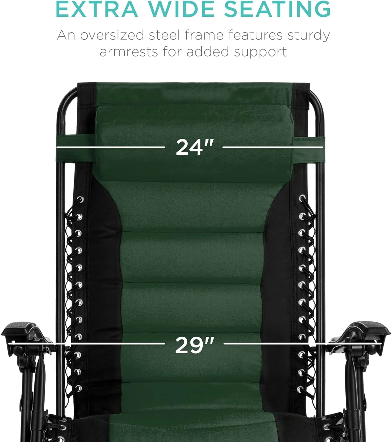 Best Choice Products Oversized Padded Zero Gravity Chair, Folding Outdoor Patio Recliner, XL Anti Gravity Lounger for Backyard w/Headrest, Cup Holder, Side Tray, Polyester Mesh - Black/Forest Green