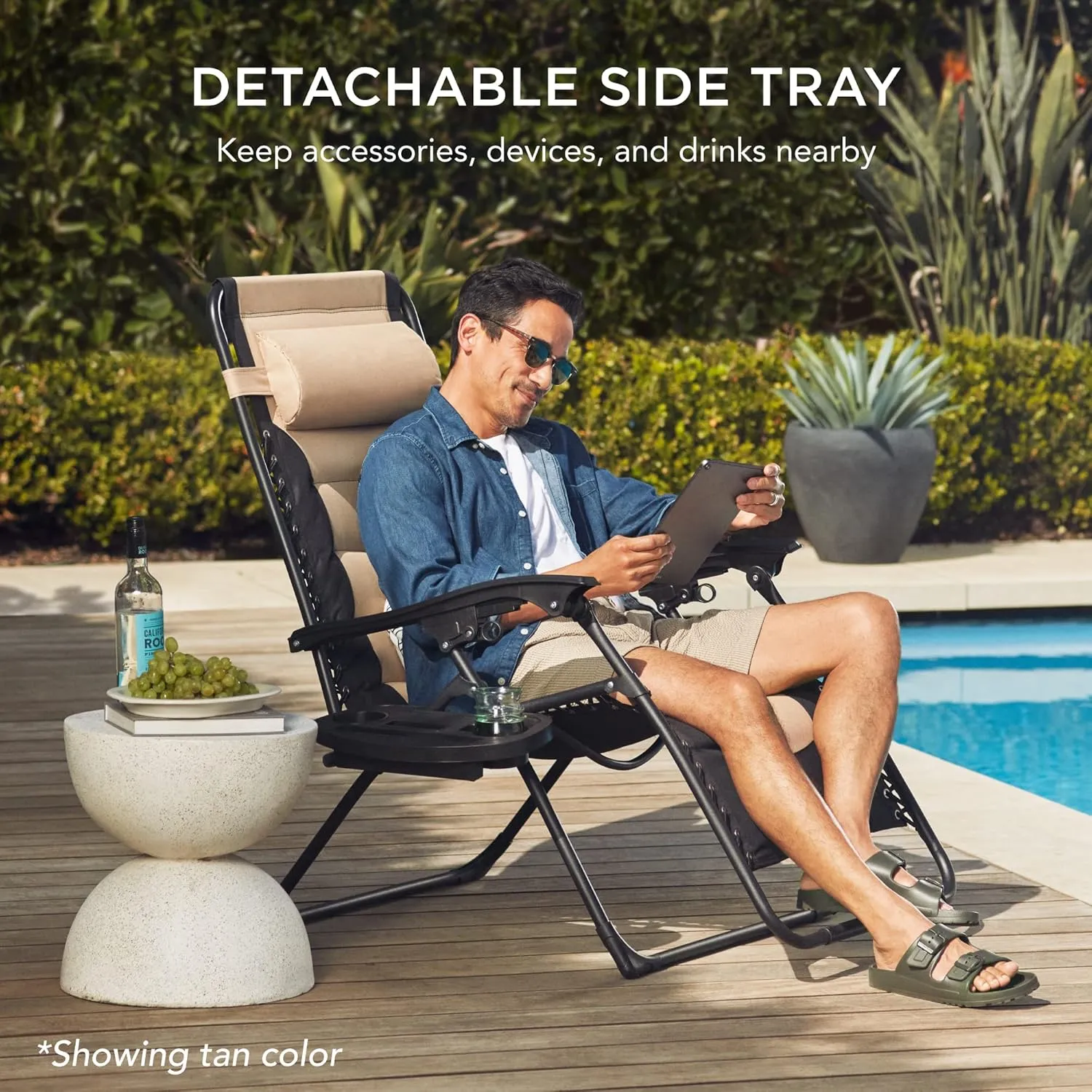 Best Choice Products Oversized Padded Zero Gravity Chair, Folding Outdoor Patio Recliner, XL Anti Gravity Lounger for Backyard w/Headrest, Cup Holder, Side Tray, Polyester Mesh - Black/Forest Green